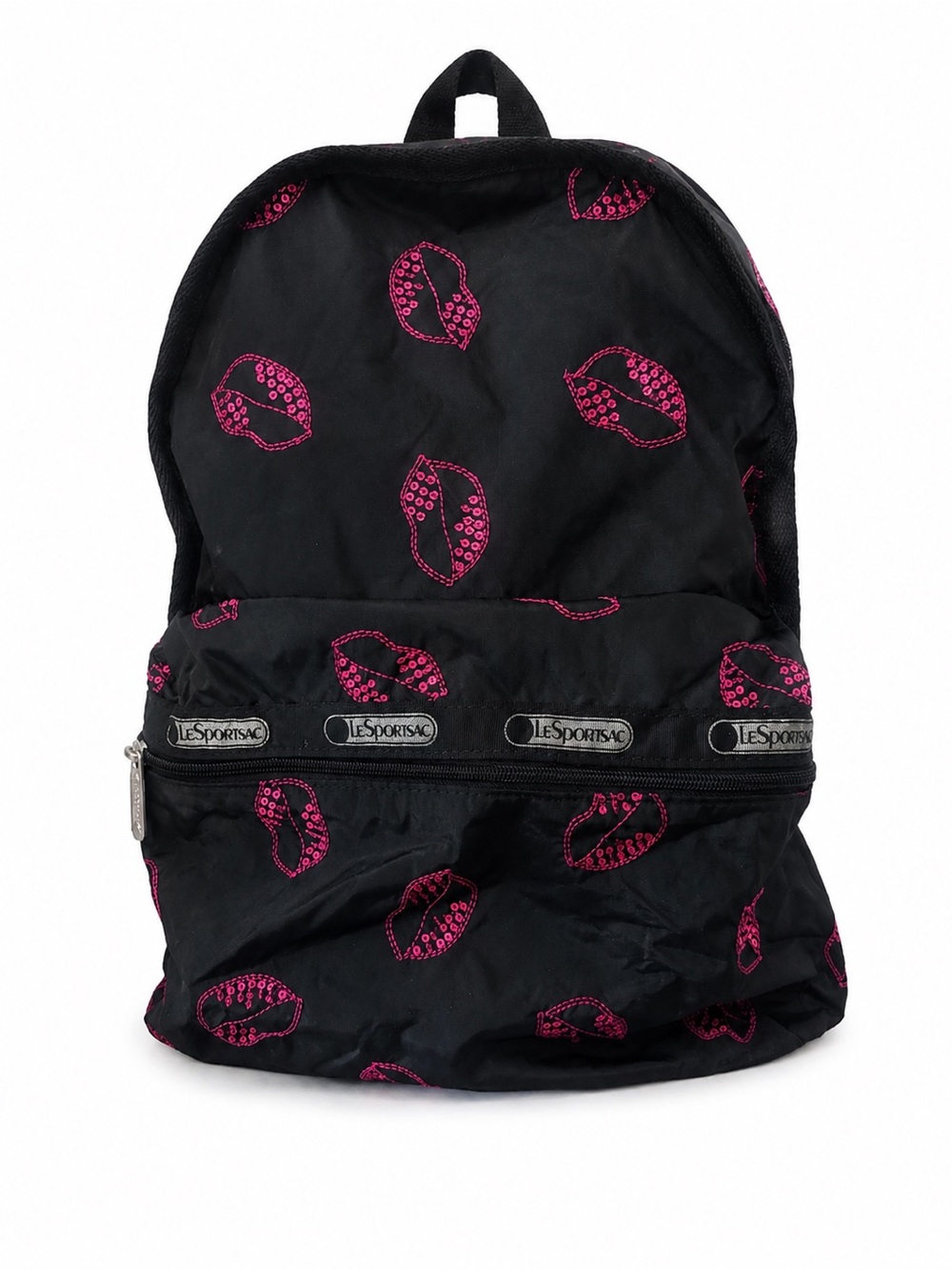 LeSportsac Black Crossbody with Pink Sequin Lip Motif